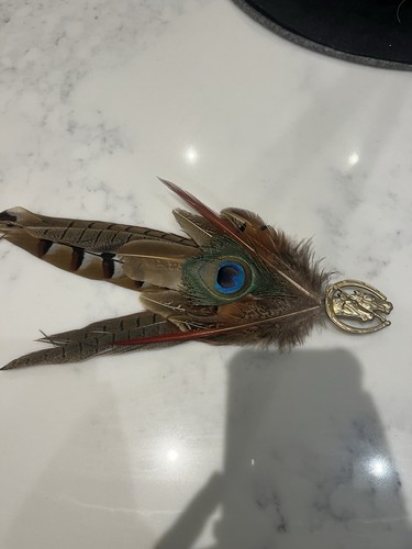 Pheasant feather brooch with - feather,