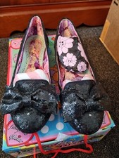 Black Glittery Blue Light Up Flat Shoes Size 6.5 ( 40 ) Irregular Choice