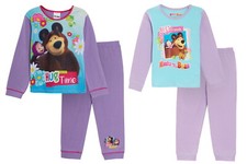 Girls Masha And The Bear Pyjamas Kids Character Full Length Pjs Set Nightwear