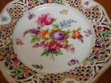 VINTAGE SCHUMANN DRESDEN BAVARIA RETICULATED FLORAL SPRAYS  9" CABINET PLATE