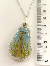 Hand painted English sea glass animal necklaces - 925 silver plated chain & wire