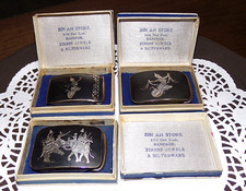 3 Vintage 1940s Siam Geisha Elephant Sterling Silver Belt Buckles + Original Box