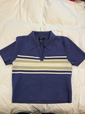 Forever 21 Top Size Medium Striped Ribbed Knit Collared Crop Polo