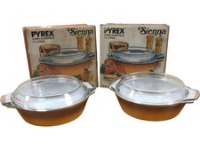 Pyrex Sienna 2 Pint Casserole Dishes with Lids Vintage Glassware Set