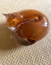 Langham  hand made heavy glass sleeping fox  or cat figure, perfect