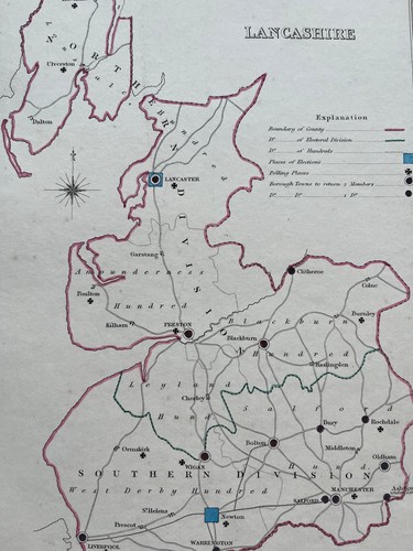 1835 antique map lancashire - 1835,