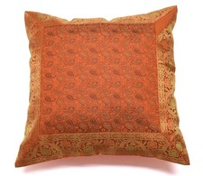 16x16 Inch Indian Woven Zari Brocade Banarasi Silk Paisley Cushion Covers Maroon