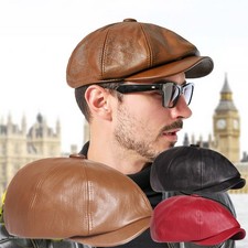 Men's Peaky Blinders Newsboy Cap Leather Look 8-Panel Gatsby Flat Baker Boy Hat'