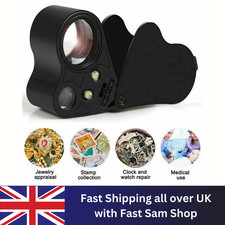 Pocket Jewellers Eye Loupe Magnifier Jewelry Magnifying Glass LED Light 60X 30X