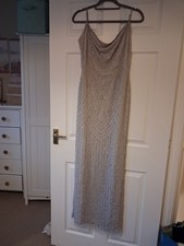 Lipsy Grey And Silver Beaded Maxi Dress Christmas Party Size 12