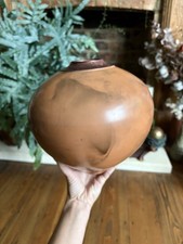 Large Globe burnished clay studio pottery Vase by Christine Gittins terracotta