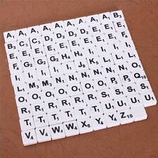 100 PLASTIC SCRABBLE TILES WHITE BLACK LETTERS NUMBERS FOR CRAFTS ALPHABETS PLAY
