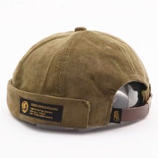 Vintage Mens Beanie Corduroy Docker Brimless Hat Unisex Rolled Cuff Harbour Cap