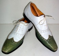 COUNTRY WESTERN LEATHER Oxford BROGUES SHOES 9 White Green Wing-Tip FORMAL SUIT