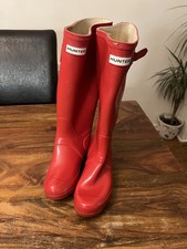 WOMENS HUNTER RED WELLINGTON BOOTS UK 5 ORIGINAL TALL CASUAL BUCKLE VGC