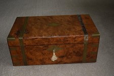 Brass bound burr walnut  Victorian Writing Slope box  Secret Drawer lock and key