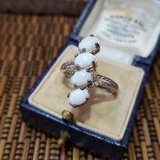 925 Sterling Silver Ring, Genuine Australian White Opal Ring, Size P.5 US 7.75