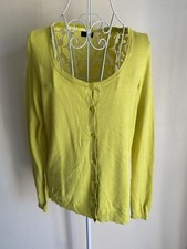 F&F Women Cardigan Size 12 Apple Green Long Sleeve Crew Neck Lace Back Buttons
