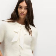 M&S  Bow Cardigan Size S Ivory