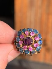 14ct gold pink & blue sapphire  cluster ring