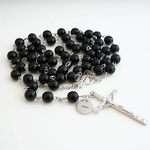 Black rosary necklace - rosary,