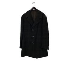 Vintage Hardy Amies Hepworth Green Black Red Check Wool Blend Overcoat - Size L