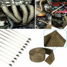 20M Titanium Gold Heat Wrap Tape Exhaust Insulating Downpipe Manifold 10 Ties UK