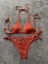 NWOT *ANN SUMMERS* Holiday Soft Touch Tan Rivet  Triangle Strappy Bikini 12/16