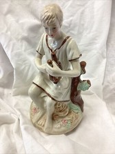 Vintage Porcelain Music Box Figurine - Harpist  9 1/2" tall - swan lake tune