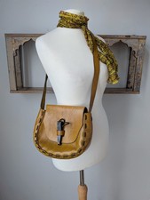 Original vintage 70s tooled hippie brown leather tooled bag handbag satchel boho