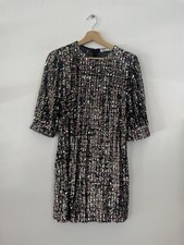 Zara Black Silver Sequin Party 3/4 Sleeve Dress - Medium M