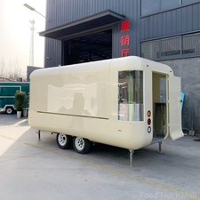 Contemporary Cream Mobile Food Trailer with Clear Corner Window | Catering Van