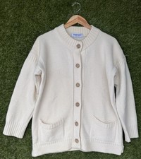 Womens Guernsey Woollens Pure Wool Cream Button-Up Cardigan Sweater Size 12/14