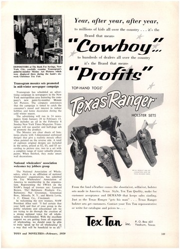 1959 paper toy tex tan - toy, cap