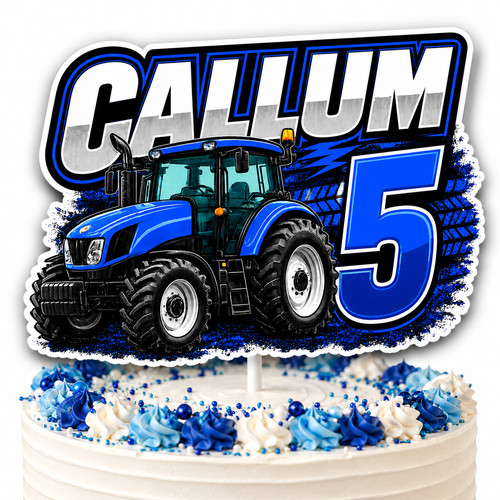 Personalised blue tractor cake - personalised,