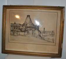 Harry Smith Print sketch- 'Old Bluebell Pottery' - Vintage Pencil Art-Framed GC