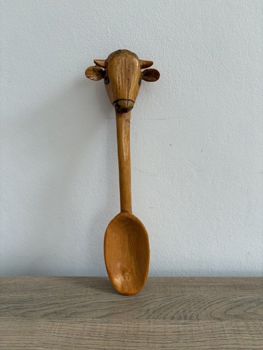 Vintage hand carved wooden - hand, cow