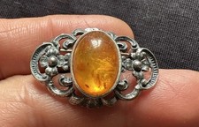 Vintage Art Deco 835  Silver Amber Brooch