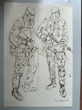 Ken Howard RA Original Signed Pen & Ink Soldier Drawing with Provenance Letter