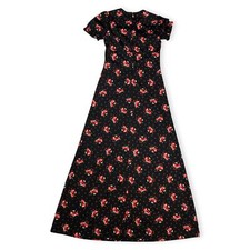 Vintage 70s Black Red Floral