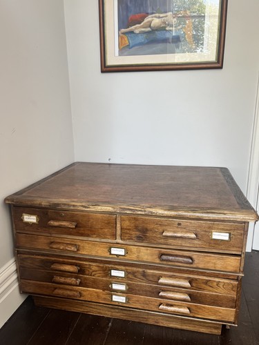 Antique oak plan chest - plan,