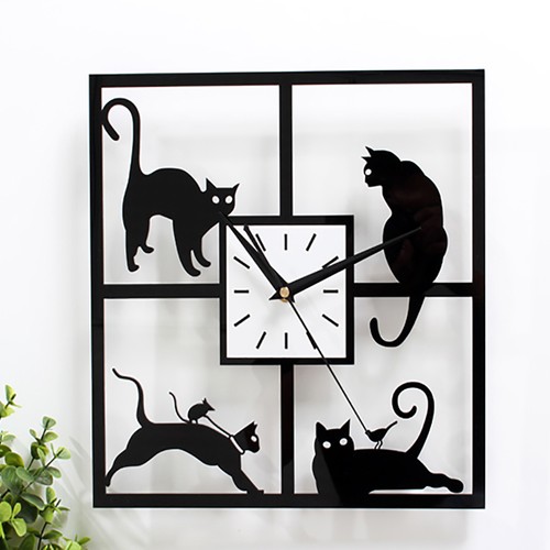 Square wall clock - 3d, black
