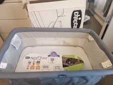 Chicco Next2Me Essential Bedside Crib Stone Grey with Mattress, Good condition