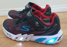SKECHERS Kids Boys Flex Glow Elite Flashing Light Trainers Black Blue Red UK 13