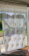 Voile Net Curtain, Beige/White, Embroidered Leaf Design - Each Section 143x260cm