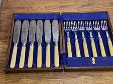 Set If 6 fish knives and forks.  Stirling Silver collar EPNS blade Bone Handle 