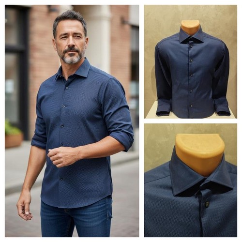 Men eton shirt navy cotton - navy,