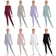 Kids Girls Long Johns Set Pullover Top with Elastic Waistband Pants Underwear