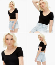 NWT Aeropostale Black Ribbed Convertible Top Front Back or Twist Sz M MSRP $34