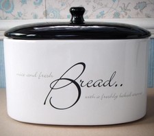 Price & Kensington Script, Ceramic Bread Crock/Bin Oval, Glazed, Black/White VGC